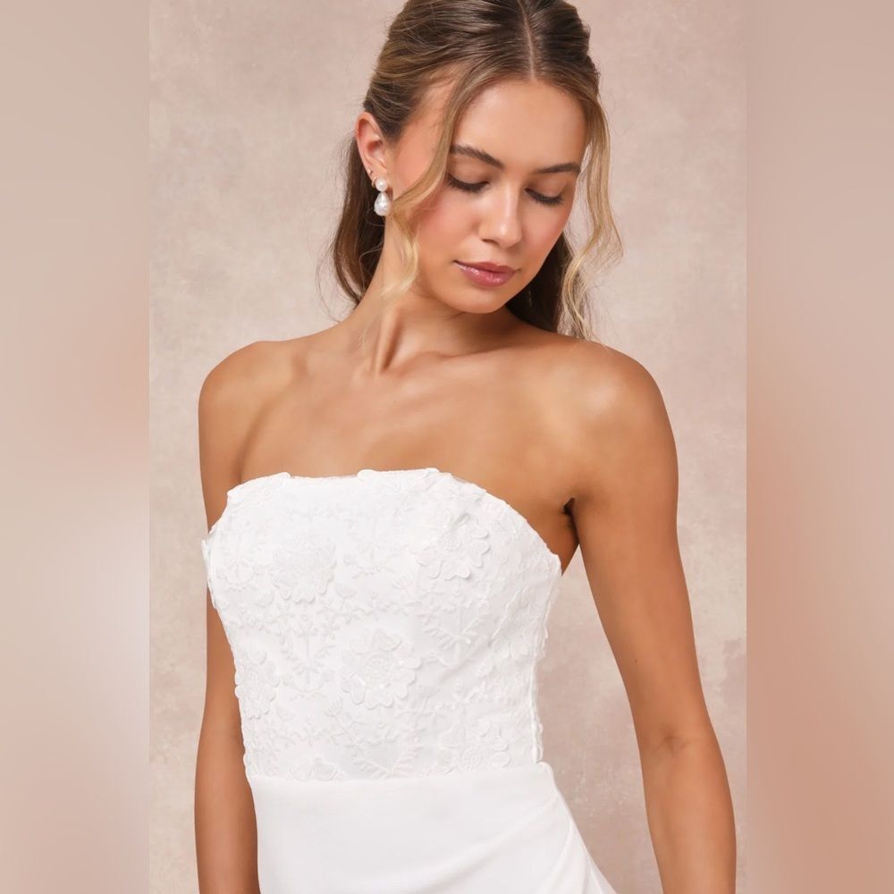 Lulus Refined Glow White 3D Embroidered Sequin Strapless Maxi Dress - Picture 3 of 7